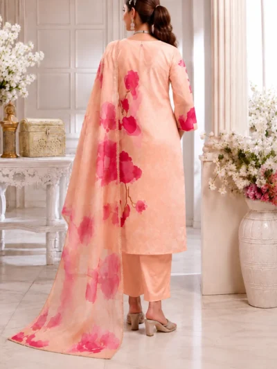 Peach Blossom Kurti Set – Chiffon Floral Print 3 Piece Suit, photo 2
