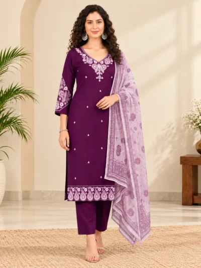 Dark Purple Silk Party Wear