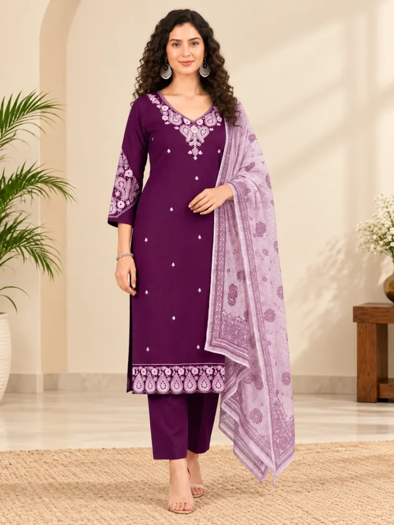 Dark Purple Silk Party Wear