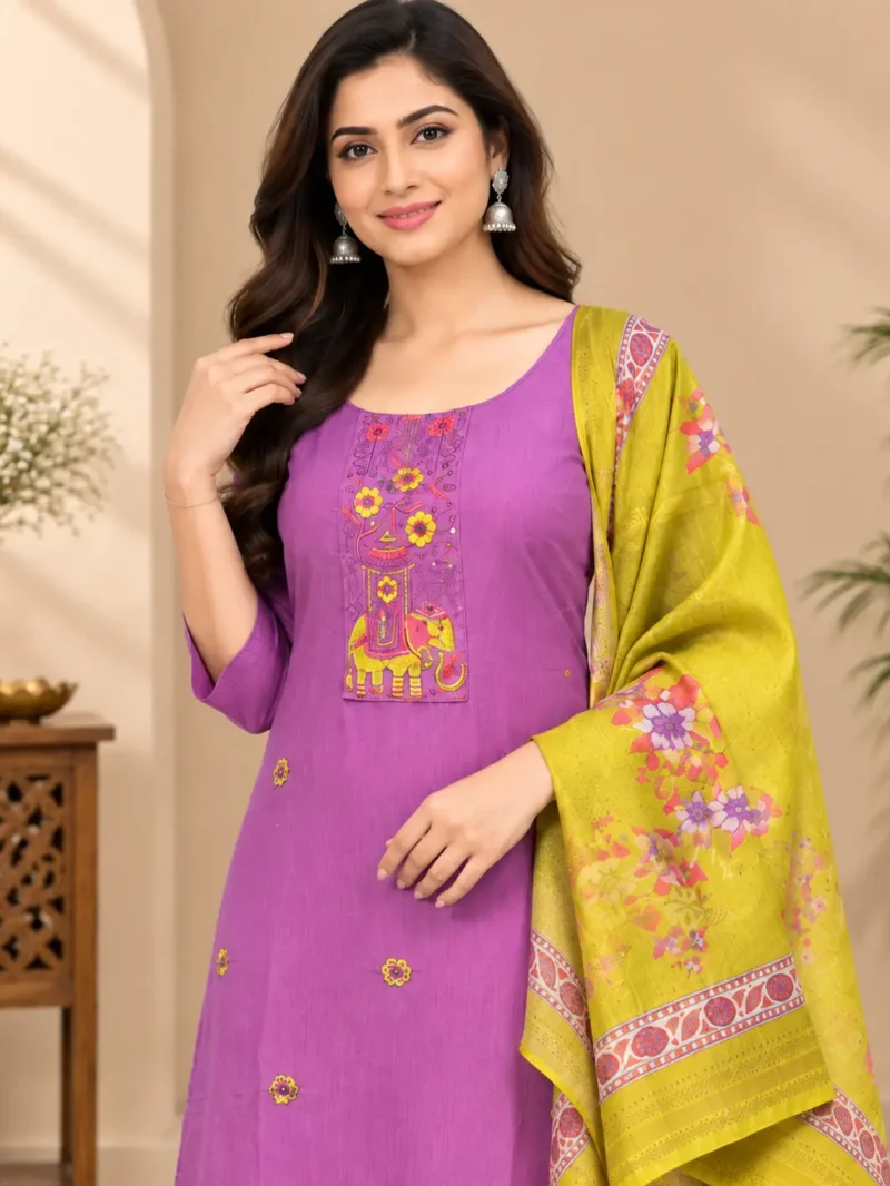 Purple Rayon Kurti Set
