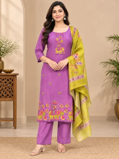 Purple Rayon Kurti Set