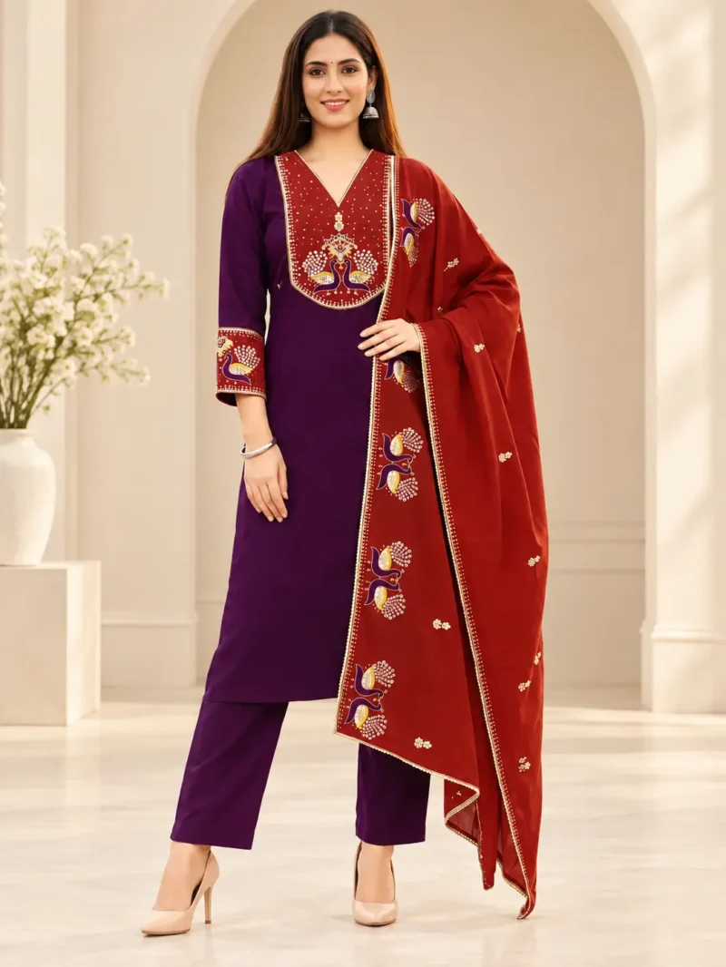 Wine Purple Party Wear Set 1